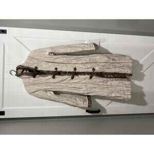 Vakko Cream Quilted Long Coat with Astrakhan Fur Trim, Made in Turkey, Size L